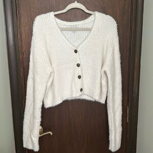 White Cropped Shearling Sweater